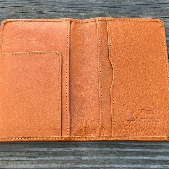 Leather Passport Holder Handmade Mustard Genuine Leather Bi Fold Travel Wallet - Picture 5 of 12